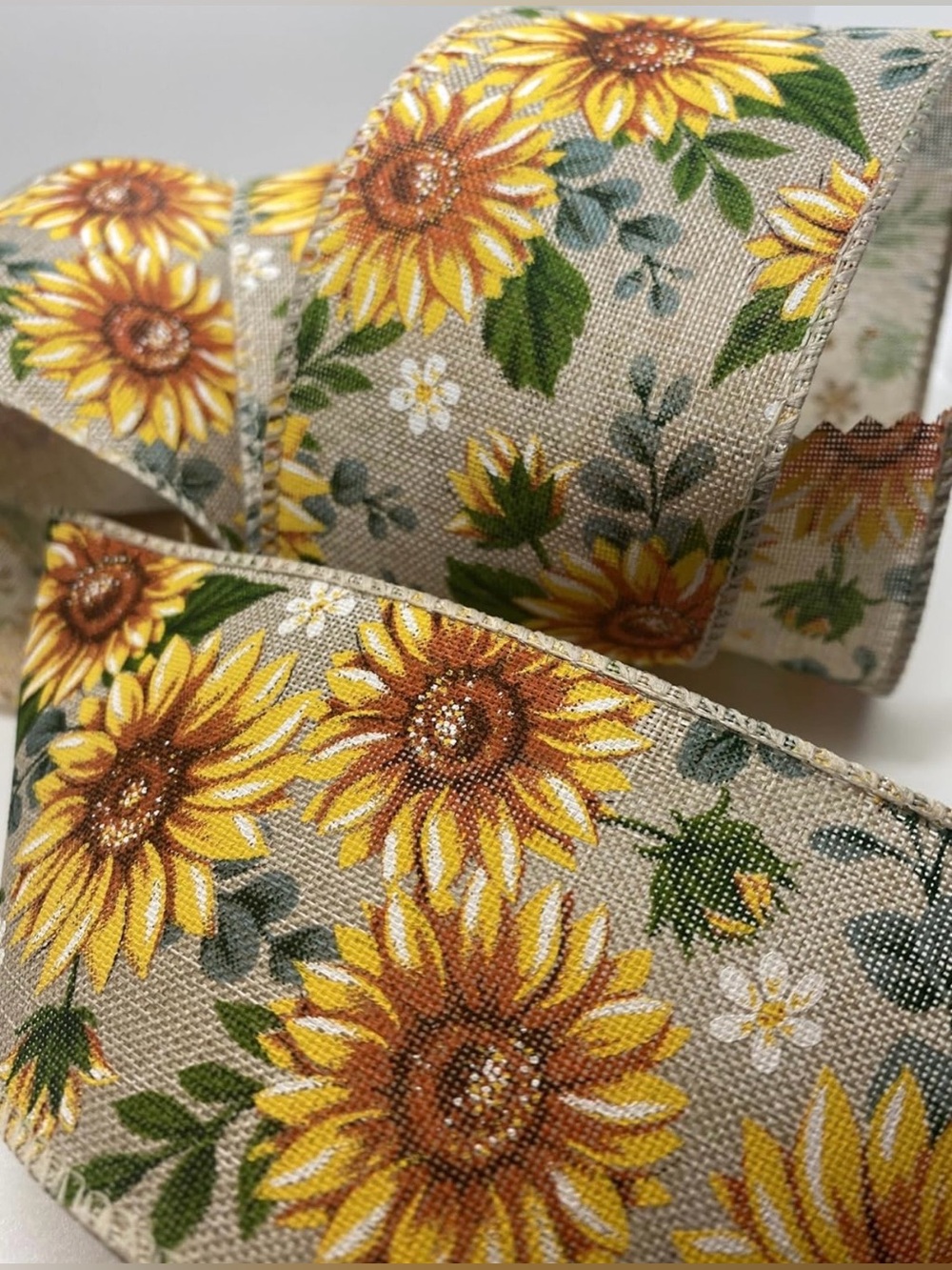 Members Mark Sunflower Burlap Ribbon - Yellow & Green Floral Trim